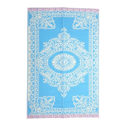 Rice Tapijt medium Blue met Flower borders 120 x 180cm - gerecycled plastic