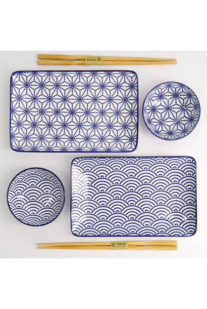 Sushi giftset Nippon Blue Wave / Star set/6 21x13.5 & 9.5x3cm