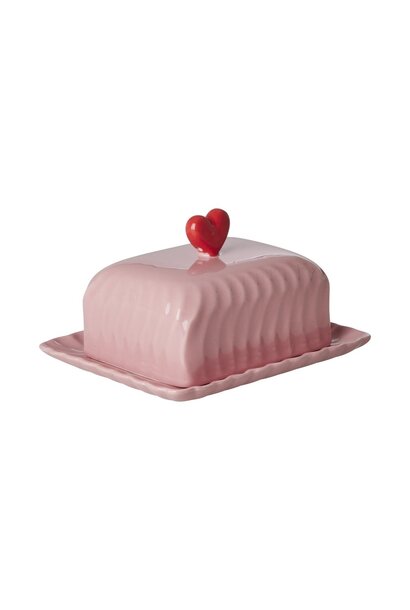 Aardewerk botervloot red Heart - pink