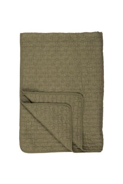 Plaid / Quilt olive met cross-stitches 130x180cm - 100% cotton