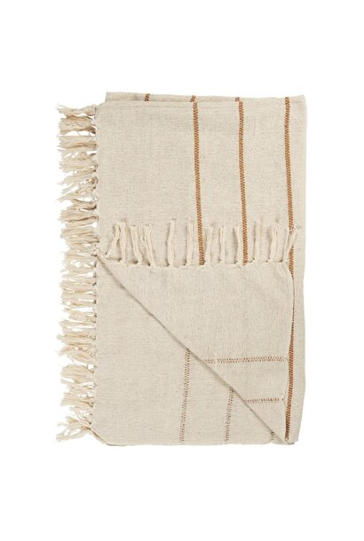 Plaid natural w/brown stripes 130x160cm - 100% cotton