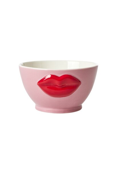 Aardewerk kom embossed Lips pink 600ml