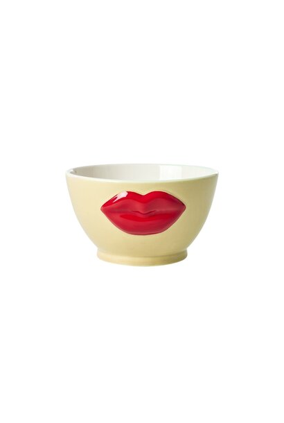 Aardewerk kom small embossed Red Lips  cream 250ml