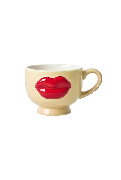Aardewerk kop embossed Red Lips cream 250ml