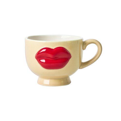 Rice Aardewerk kop embossed Red Lips cream 250ml Rice Aardewerk kop embossed Red Lips cream 250ml
