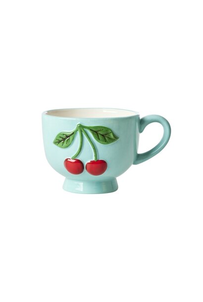 Aardewerk kop embossed Cherries mint 250ml