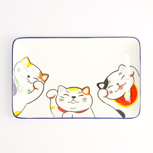 Tokyo Design Studio Bord rechthoek Kawaii Lucky Cat white 21x13.5cm