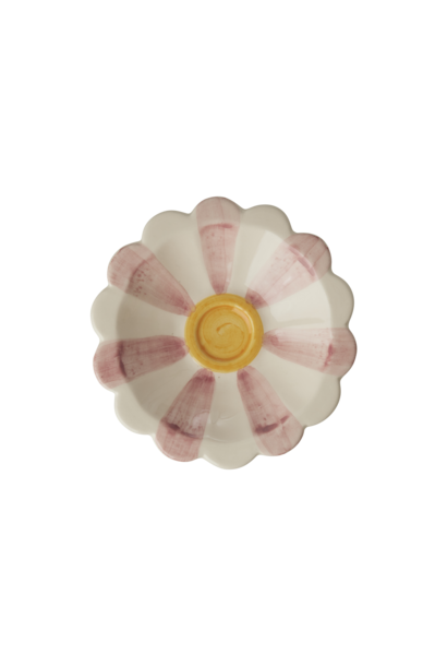 Dipping kom Flower met Stripes pink - handpainted aardewerk