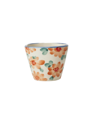 Rice Espresso mok ovaal Flowers orange 70ml - handpainted aardewerk