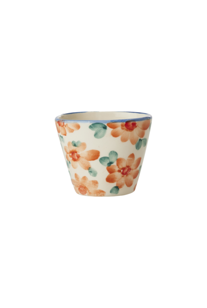 Espresso mok ovaal Flowers orange 70ml - handpainted aardewerk