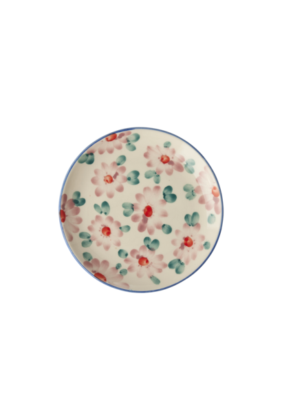 Gebaks bord Flowers pink D:15cm - handpainted aardewerk