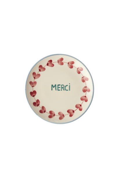 Gebaks bord Merci D:15cm - handpainted aardewerk