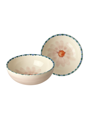 Rice Kom Flower soft pink - lavender 350ml - handpainted aardewerk