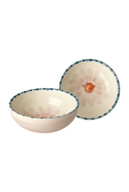 Kom Flower soft pink - lavender 350ml - handpainted aardewerk