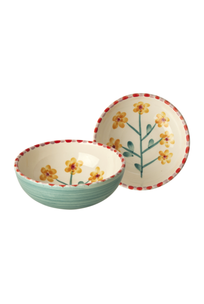 Kom 350ml Flower yellow - jade - handpainted aardewerk
