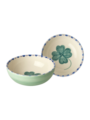 Rice Kom Good Luck Clover soft green 350ml - handpainted aardewerk