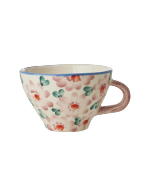Rice Thee kop Flowers pink 150ml - handpainted aardewerk