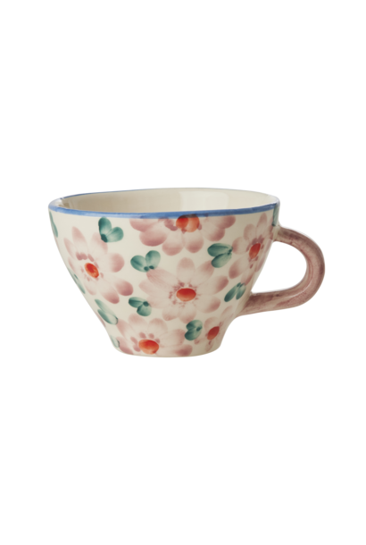 Thee kop Flowers pink 150ml - handpainted aardewerk