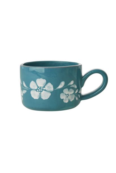 Cappuccino kop White Flower Vine 200ml - handpainted aardewerk