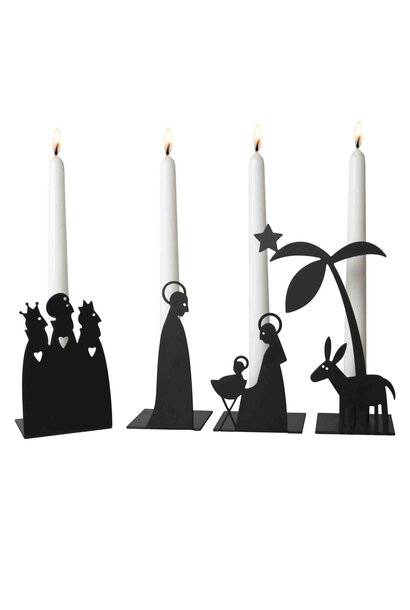 Kandelaar Kerststal / Crib set/4 zwart metaal