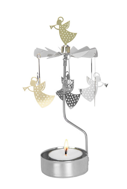 Rotary tea light holder / Angel chime Trumpet angel silver