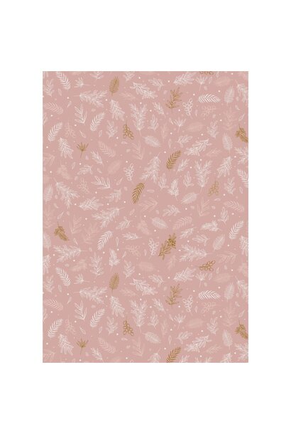 Consumenten papier rol Light Pink met Leaf - 5 meter x 52,5cm