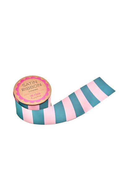 Satijn band Pink and Green stripes - 3mtr