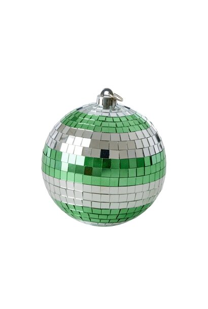 Disco bal 15cm dark green and silver stripes