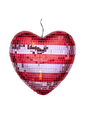 Rice Disco bal Heart large Red and Pink Stripes