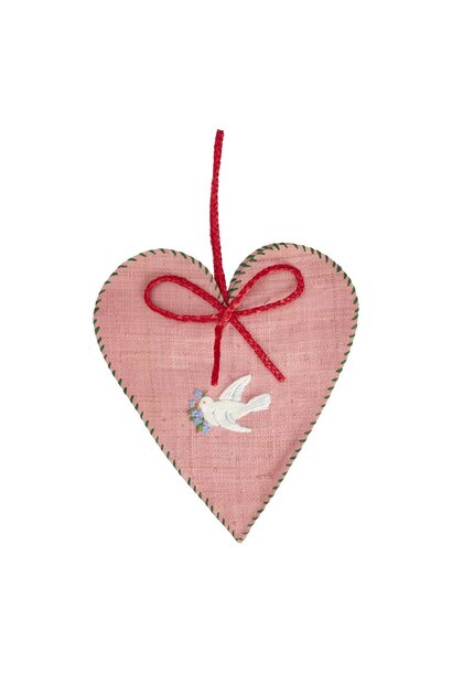 Raffia Xmas Heart met Dove embroidery