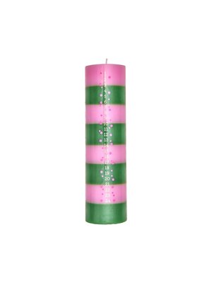 Rice Kaars striped Advent pink/green + gold numbers - 76uur