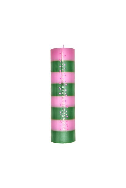 Kaars striped Advent pink/green + gold numbers - 76uur