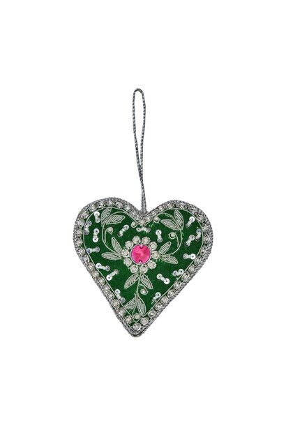 Kerst hanger Heart green met beads