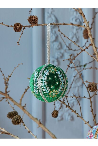 Kerstbal stof met beads & baublets - green