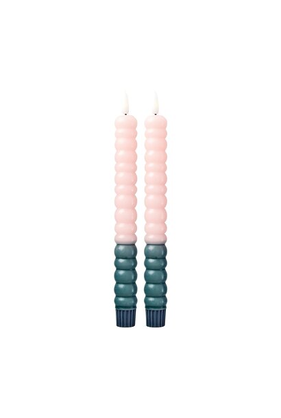 Twisted LED kaars Green and Soft Pink set/2 - AAA Battery (not incl.)