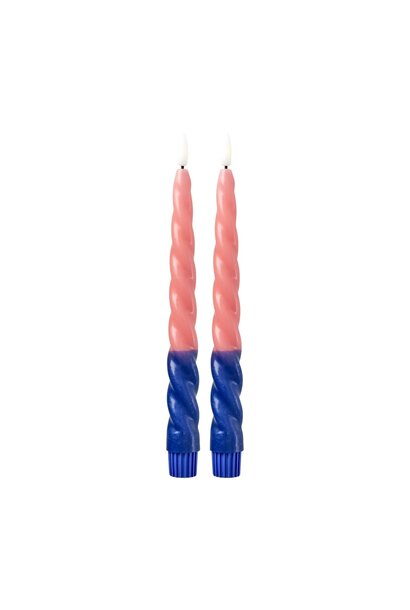 Twisted LED kaars in Navy Blue and Cute Coral set/2 - AAA Battery (not incl.)