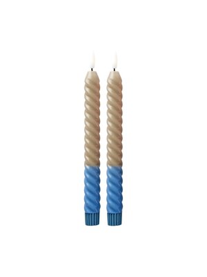 Rice Twisted LED kaars Sand and Dove Blue set/2 - AAA battery (not incl.)