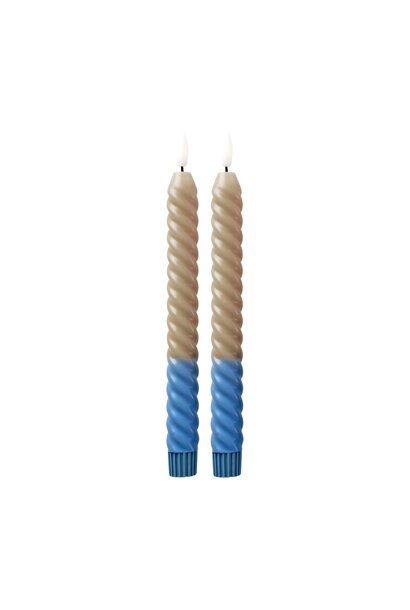 Twisted LED kaars Sand and Dove Blue set/2 - AAA battery (not incl.)