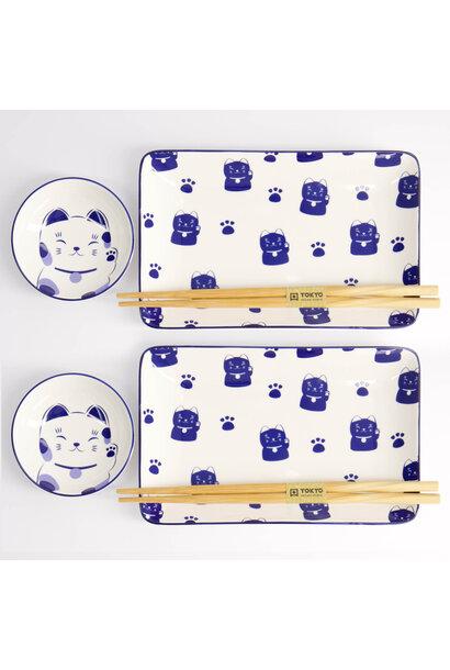 Sushi giftset Kawaii Blue Maneko set/4 incl chopsticks