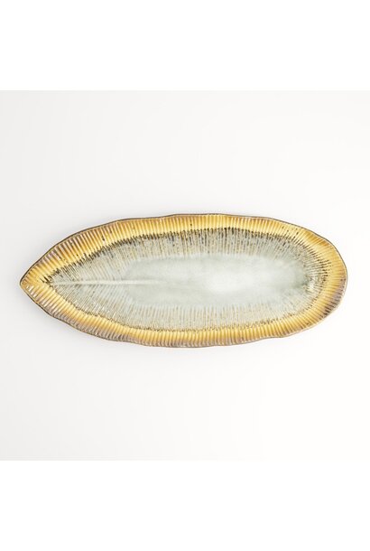Yamasaku Oblong bord white/brown - 33x13.5x2.5cm