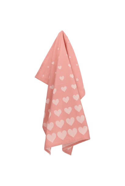 Theedoek Hearts pink GOTS