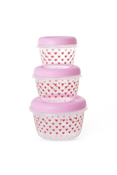 Plastic food box rond Hearts set/3