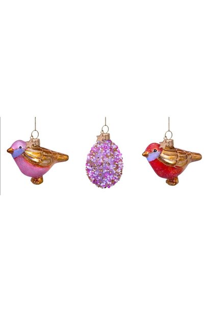 Oster Anhänger glas Two birds & egg - set/3 boxed H:6cm