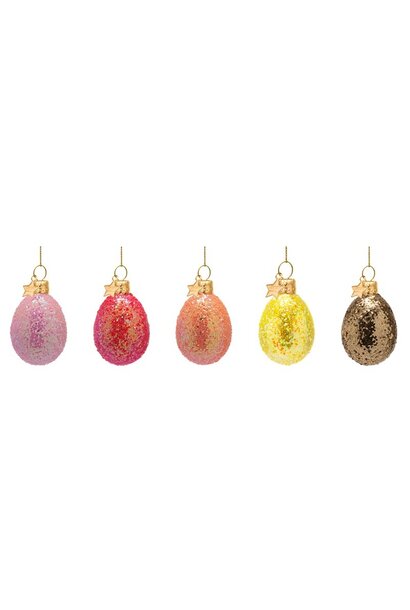 Paas hanger glas Eggs Sorbet Sparkle multi - set/5 boxed H:6cm