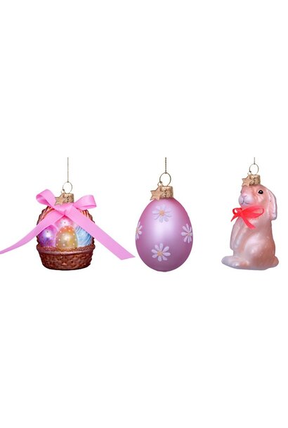 Oster Anhänger glas Basket egg & rabbit - set/3 boxed H:6cm