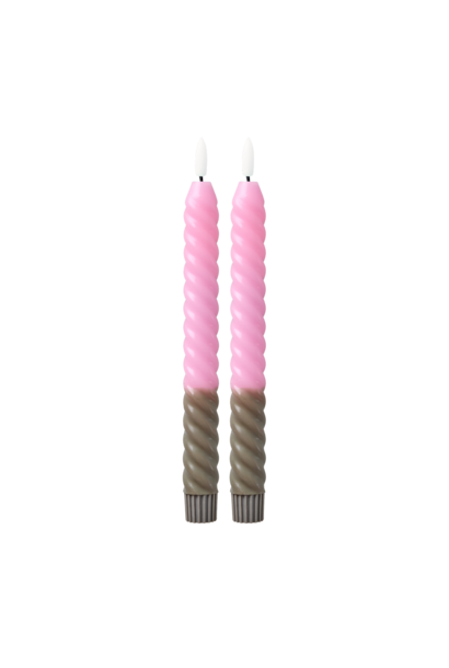Twisted LED kaars Pink and Dark Sand set/2 - AAA Battery (not incl.)