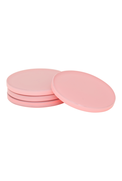 Onderzetter glas pink set/4 giftset - Ø 10,5 x 1 cm