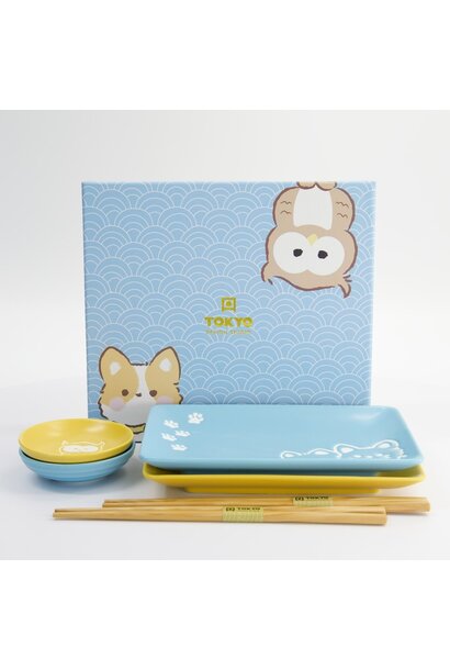 Sushi giftset Kawaii Shiba Owl pastel set/6 incl chopsticks
