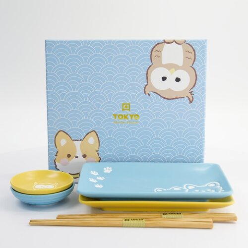 Tokyo Design Studio Sushi giftset Kawaii Shiba Owl pastel set/6 incl chopsticks Tokyo Design Studio Sushi giftset Kawaii Shiba Owl pastel set/6 incl chopsticks
