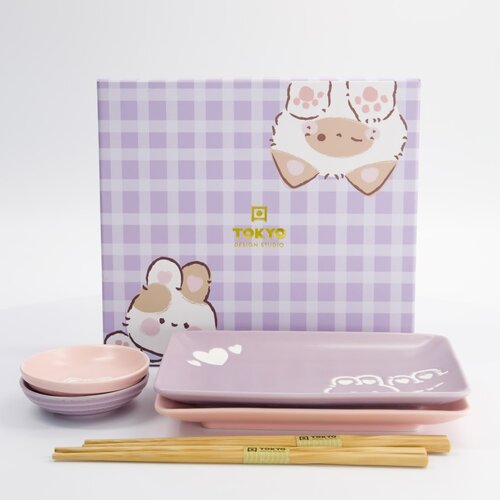 Tokyo Design Studio Sushi giftset Kawaii Rabbit Cat pastel set/6 incl chopsticks Tokyo Design Studio Sushi giftset Kawaii Rabbit Cat pastel set/6 incl chopsticks